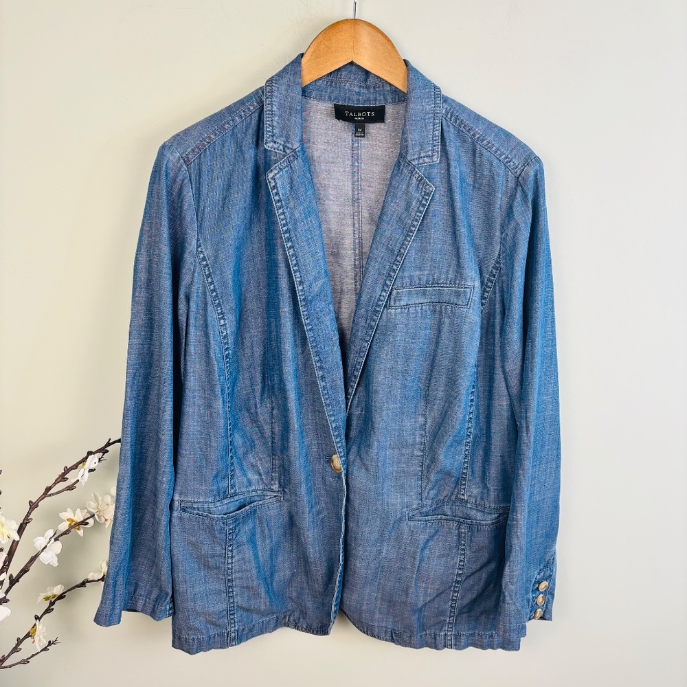 Talbots Chambray Single Button Blazer Size 1x - image 2